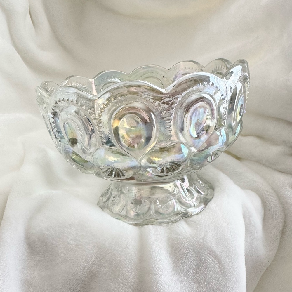 Vintage LE Smith Moon and Stars Carnival Iridescent Glass Compote Candy Dish